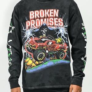 NWT Broken Promises x Hot Wheels Crazy Black Tie Dye Long Sleeve T-Shirt Small